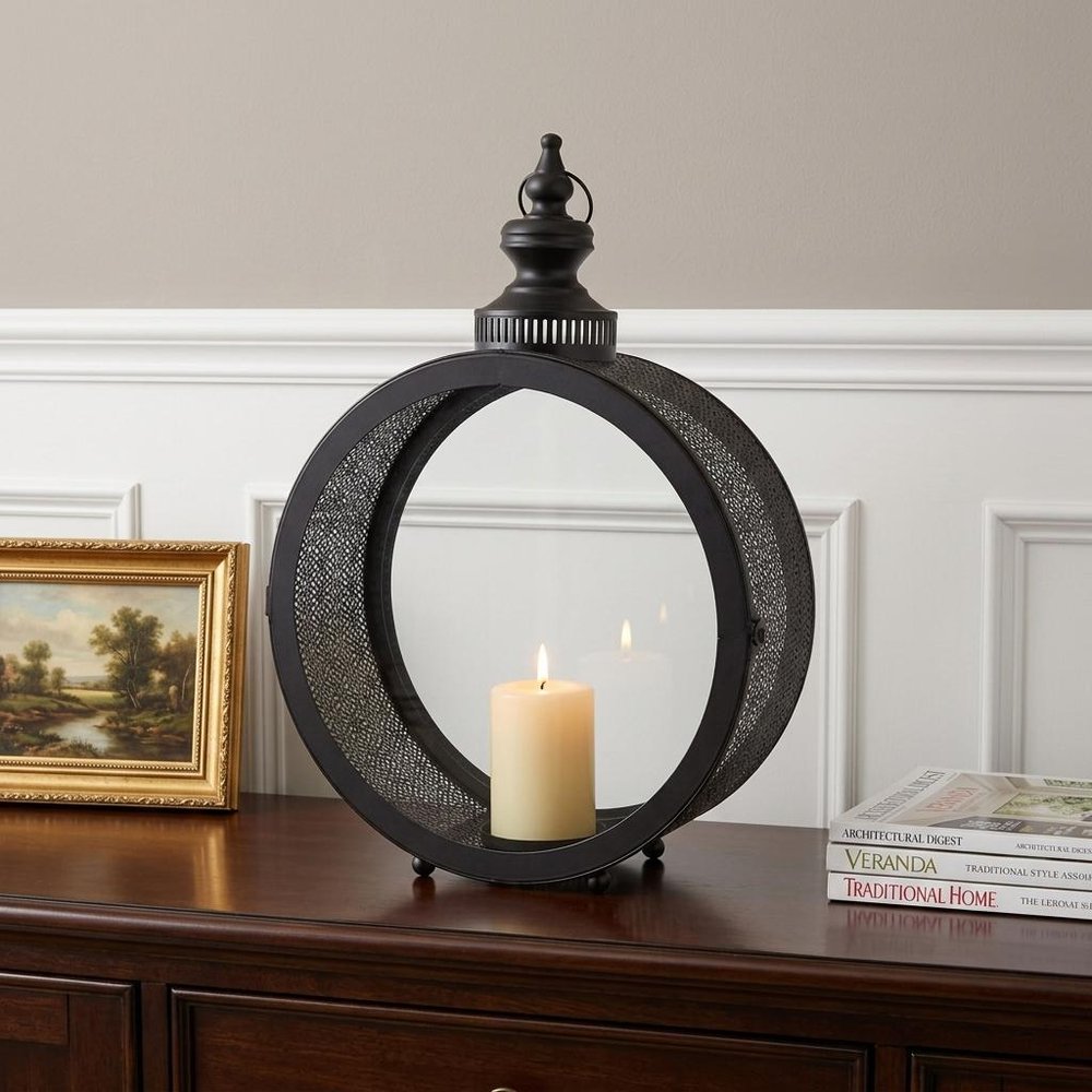 22" Black Distressed Ornate Metal Floor Lantern Candle Holder HomeRoots