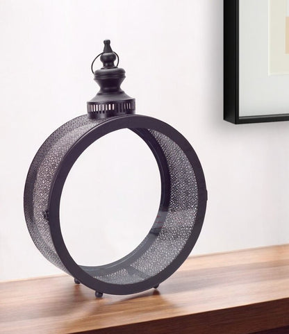 22" Black Distressed Ornate Metal Floor Lantern Candle Holder HomeRoots