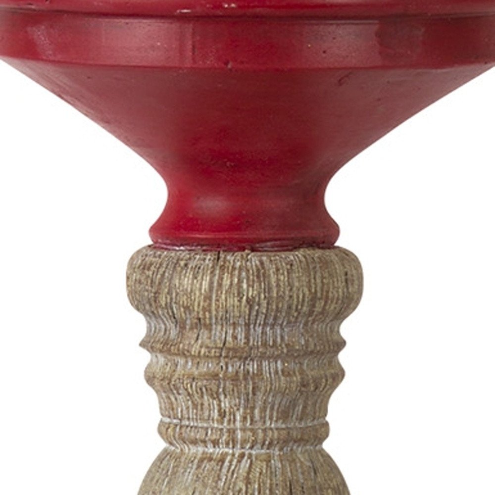 Set of Three Red And Natural Ornate Resin Tabletop Pillar Candle Holders HomeRoots