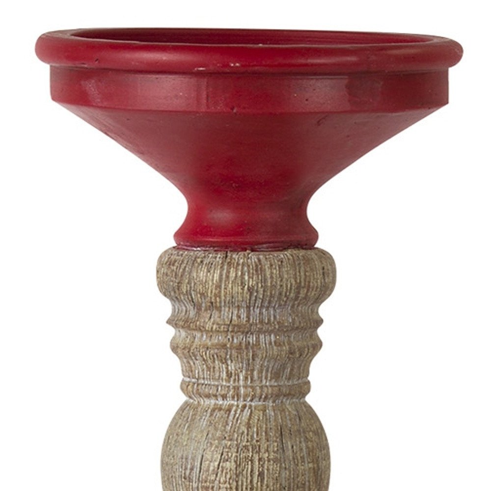 Set of Three Red And Natural Ornate Resin Tabletop Pillar Candle Holders HomeRoots