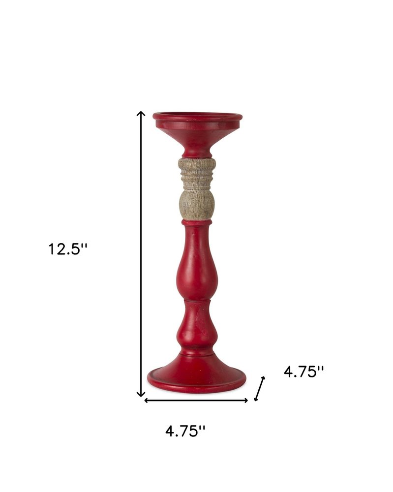 Set of Three Red And Natural Ornate Resin Tabletop Pillar Candle Holders HomeRoots