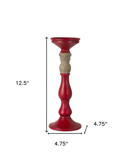 Set of Three Red And Natural Ornate Resin Tabletop Pillar Candle Holders HomeRoots