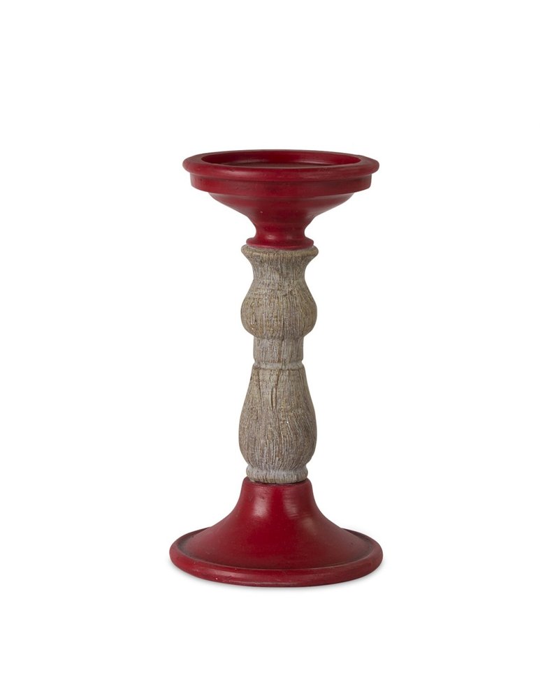 Set of Three Red And Natural Ornate Resin Tabletop Pillar Candle Holders HomeRoots