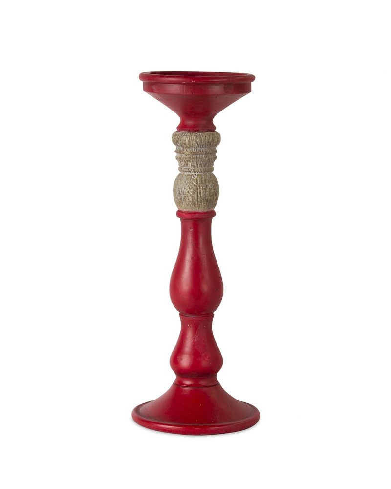 Set of Three Red And Natural Ornate Resin Tabletop Pillar Candle Holders HomeRoots