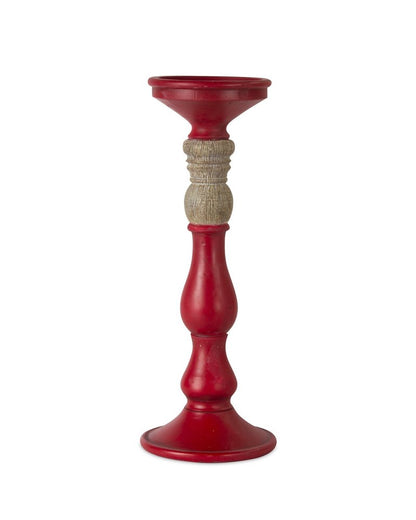 Set of Three Red And Natural Ornate Resin Tabletop Pillar Candle Holders HomeRoots