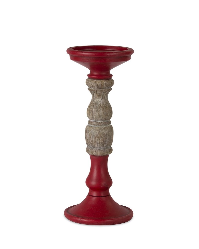 Set of Three Red And Natural Ornate Resin Tabletop Pillar Candle Holders HomeRoots