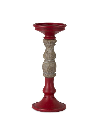 Set of Three Red And Natural Ornate Resin Tabletop Pillar Candle Holders HomeRoots