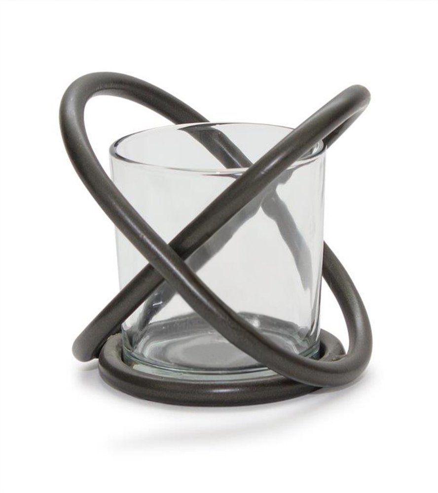 Set of Two Clear And Black Distressed Glass And Metal Tabletop Votive Candle Holders HomeRoots