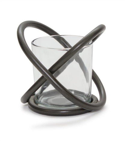 Set of Two Clear And Black Distressed Glass And Metal Tabletop Votive Candle Holders HomeRoots