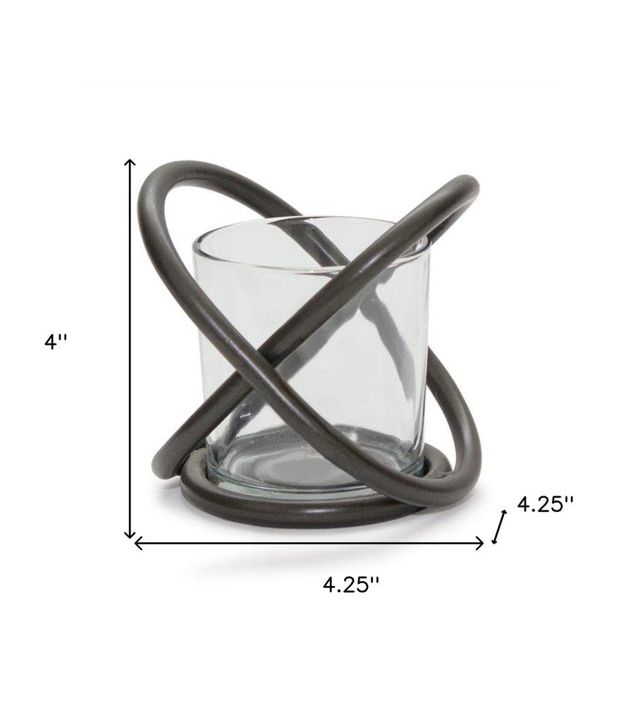 Set of Two Clear And Black Distressed Glass And Metal Tabletop Votive Candle Holders HomeRoots