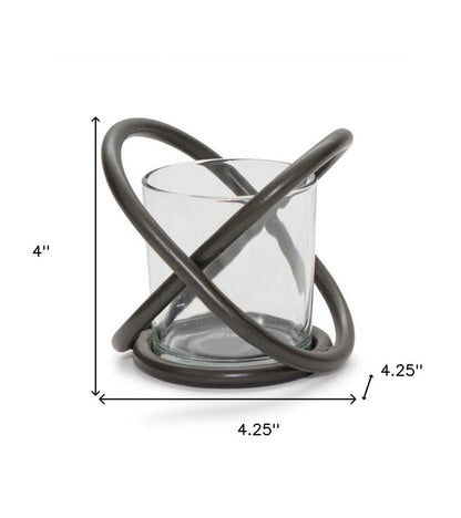 Set of Two Clear And Black Distressed Glass And Metal Tabletop Votive Candle Holders HomeRoots