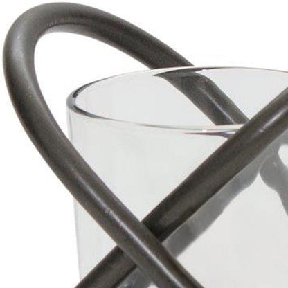 Set of Two Clear And Black Distressed Glass And Metal Tabletop Votive Candle Holders HomeRoots