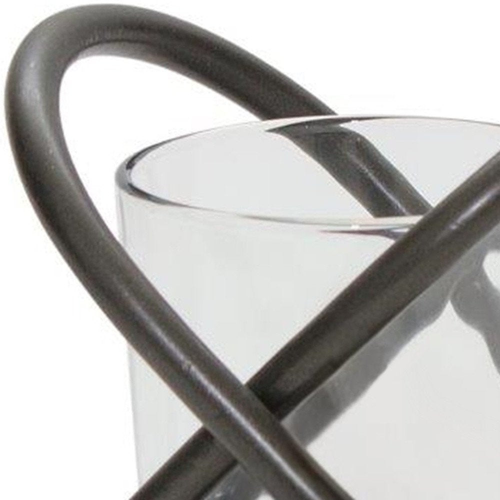 Set of Two Clear And Black Distressed Glass And Metal Tabletop Votive Candle Holders HomeRoots