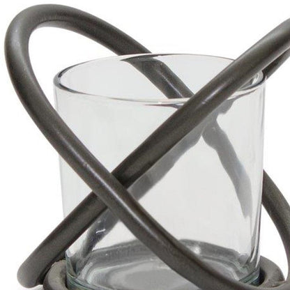 Set of Two Clear And Black Distressed Glass And Metal Tabletop Votive Candle Holders HomeRoots