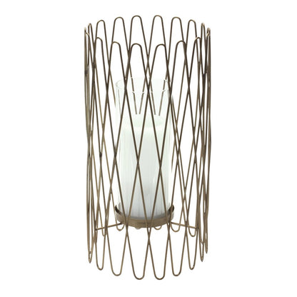 14" Gold Iron and Glass Tabletop Hurricane Candle Holder HomeRoots