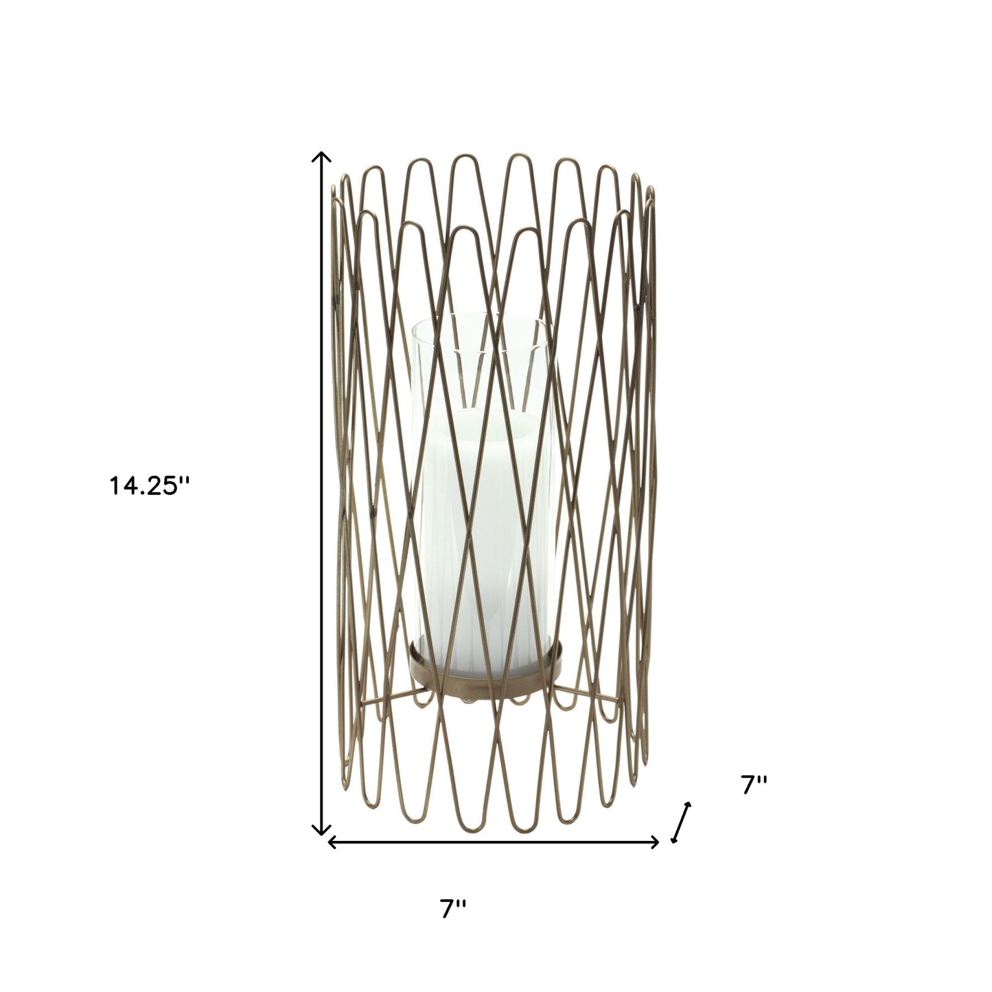 14" Gold Iron and Glass Tabletop Hurricane Candle Holder