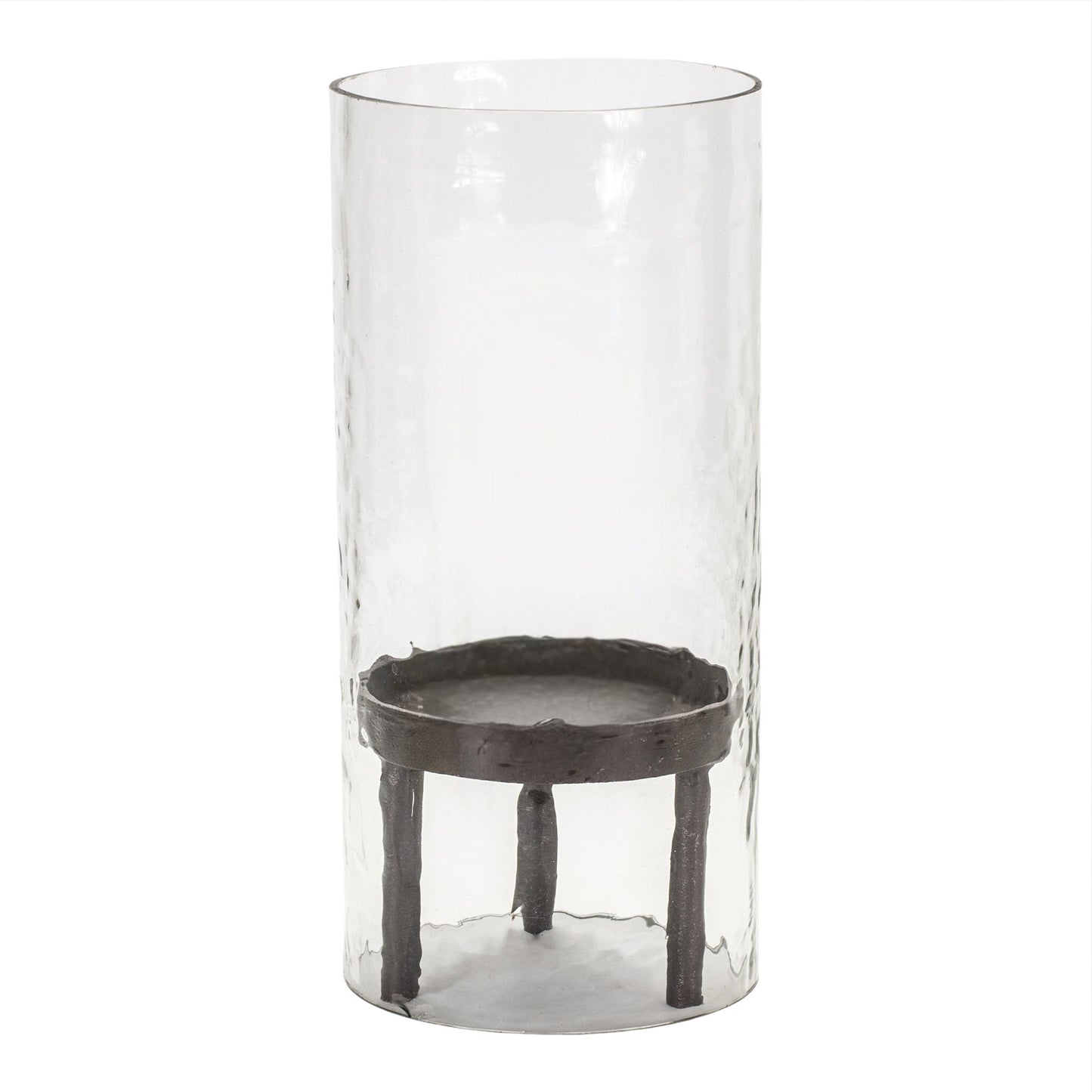 13" Clear and Black Glass and Metal Tabletop Hurricane Candle Holder