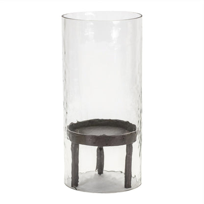 13" Clear and Black Glass and Metal Tabletop Hurricane Candle Holder