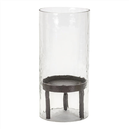 13" Clear and Black Glass and Metal Tabletop Hurricane Candle Holder