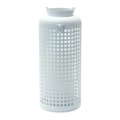 14" White Distressed Lattice Iron Floor Lantern Candle Holder HomeRoots