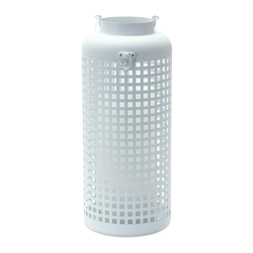 14" White Distressed Lattice Iron Floor Lantern Candle Holder HomeRoots