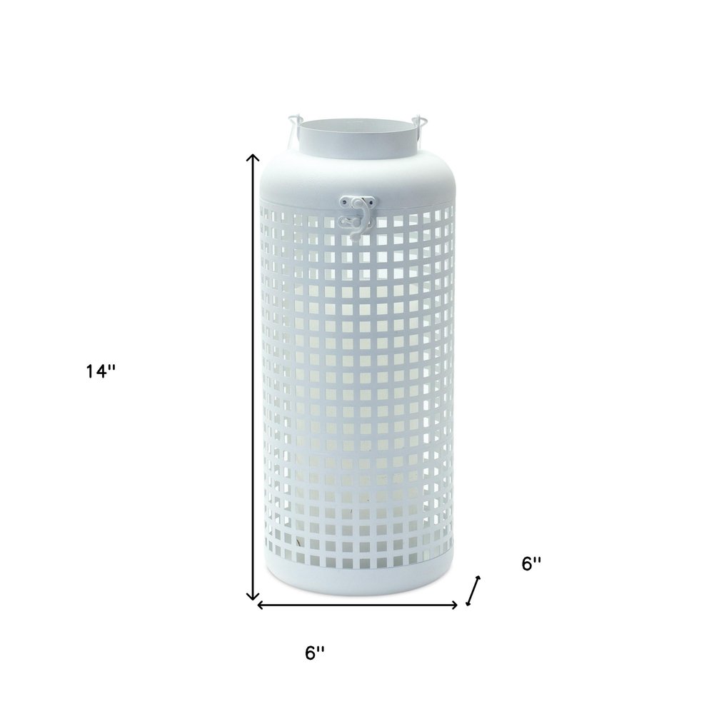 14" White Distressed Lattice Iron Floor Lantern Candle Holder HomeRoots