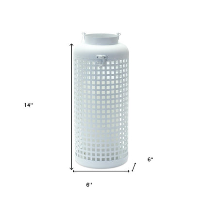 14" White Distressed Lattice Iron Floor Lantern Candle Holder HomeRoots