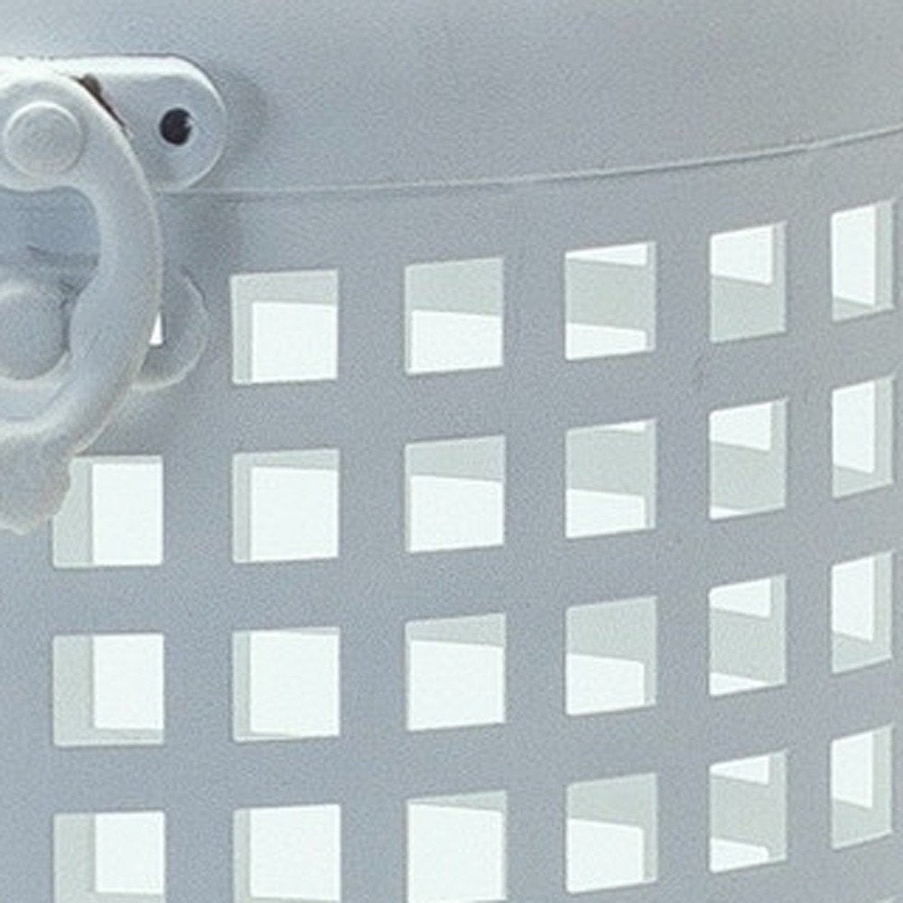 14" White Distressed Lattice Iron Floor Lantern Candle Holder HomeRoots