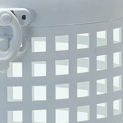 14" White Distressed Lattice Iron Floor Lantern Candle Holder HomeRoots