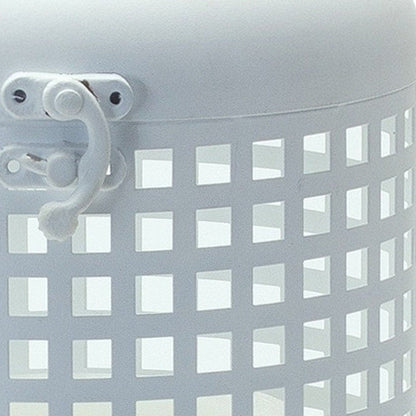 14" White Distressed Lattice Iron Floor Lantern Candle Holder HomeRoots