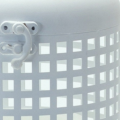 14" White Distressed Lattice Iron Floor Lantern Candle Holder