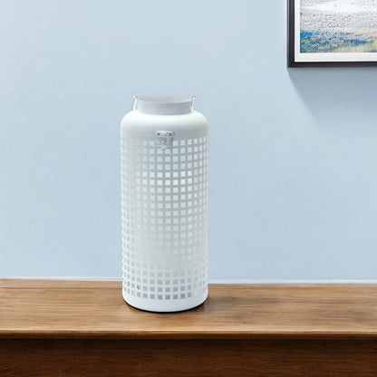 14" White Distressed Lattice Iron Floor Lantern Candle Holder HomeRoots