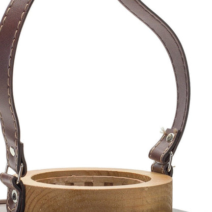 7" Natural And Brown Distressed Lattice Iron And Wood Tabletop Lantern Candle Holder HomeRoots