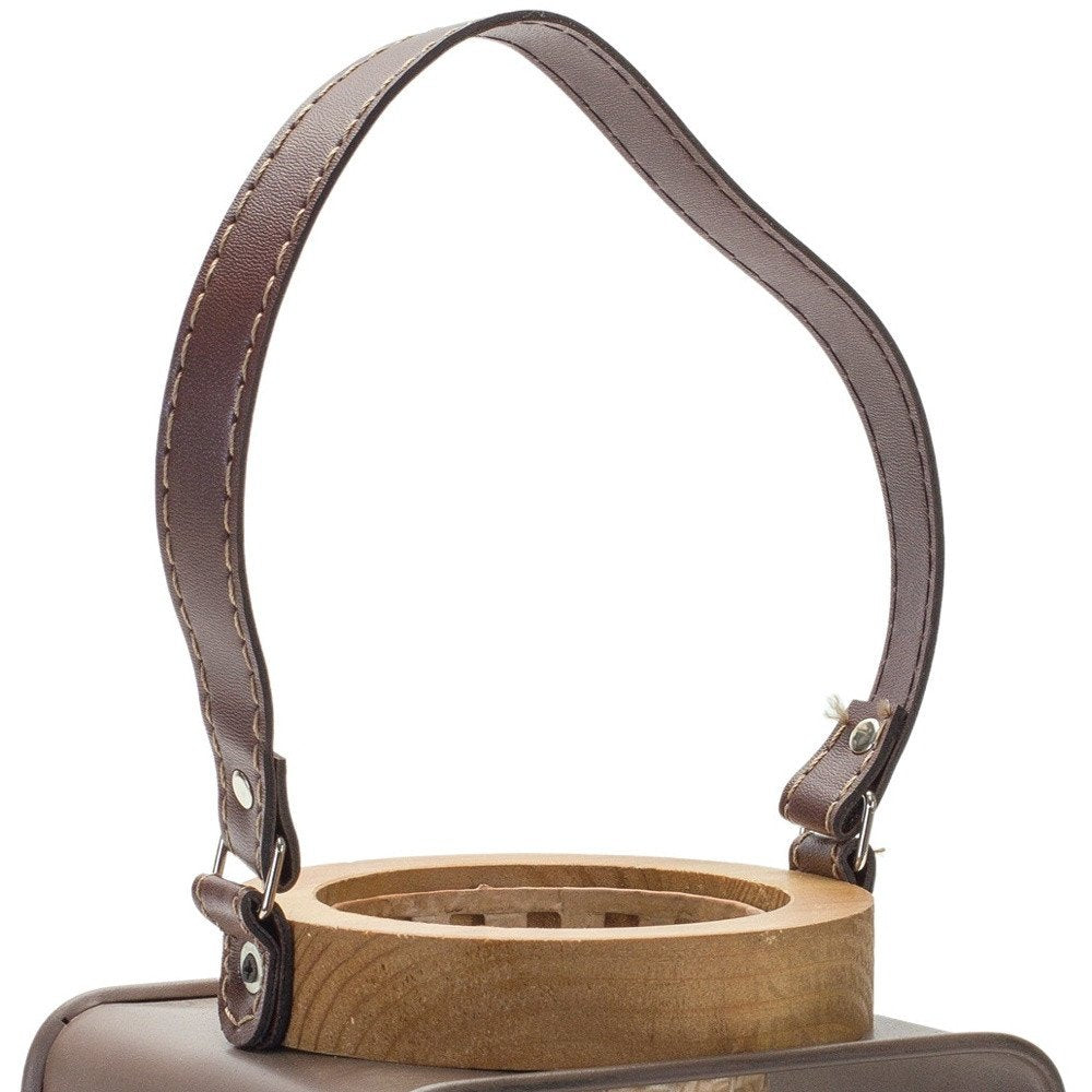 7" Natural And Brown Distressed Lattice Iron And Wood Tabletop Lantern Candle Holder HomeRoots