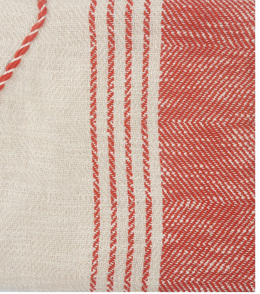 60" X 50" Red Woven Cotton Striped Throw Blanket with Fringe HomeRoots