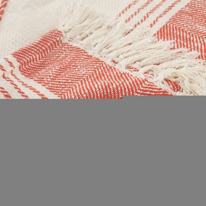 60" X 50" Blue and Off White Woven Cotton Striped Throw Blanket with Fringe HomeRoots