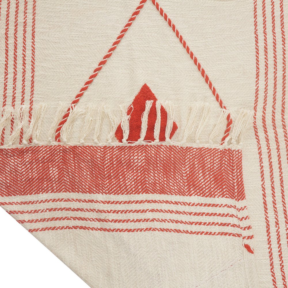 60" X 50" Beige Woven Cotton Striped Throw Blanket with Fringe HomeRoots