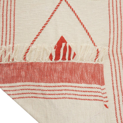 60" X 50" Beige Woven Cotton Striped Throw Blanket with Fringe HomeRoots