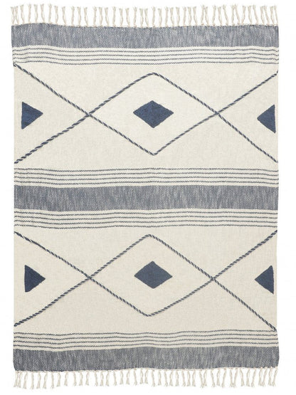 60" X 50" Beige Woven Cotton Striped Throw Blanket with Fringe HomeRoots