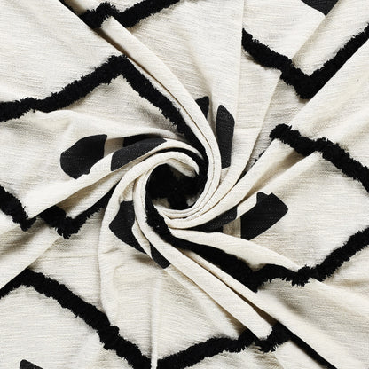 50" X 60" Black and White Woven Cotton Geometric Throw Blanket with Tassels