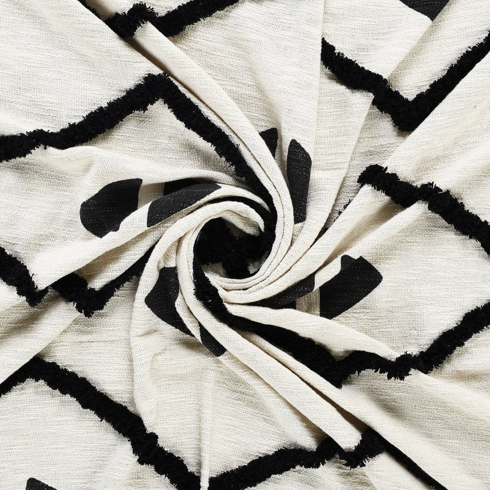 50" X 60" Black and White Woven Cotton Geometric Throw Blanket with Tassels HomeRoots