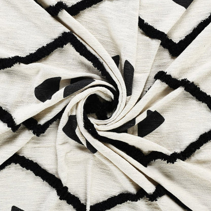 50" X 60" Black and White Woven Cotton Geometric Throw Blanket with Tassels HomeRoots