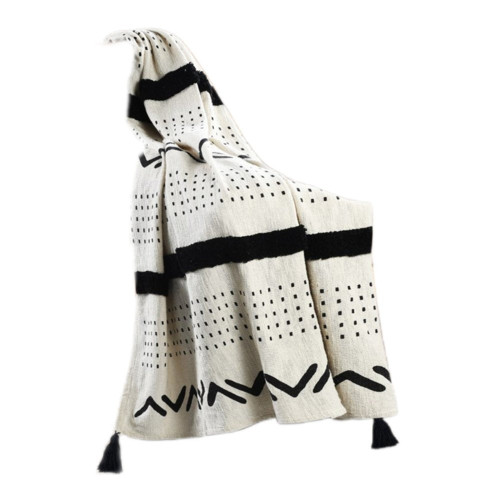 60" X 50" Black and White Woven Cotton Striped Throw Blanket with Tassels — view 8