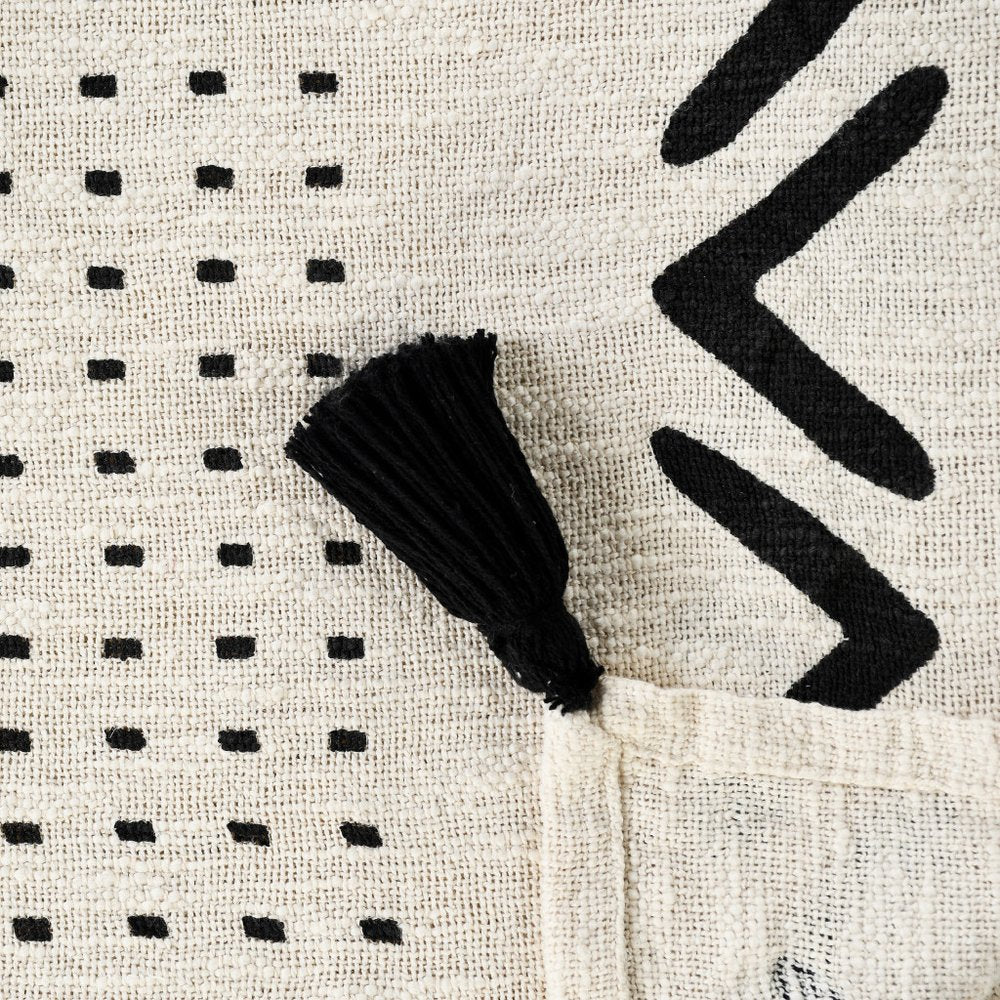 60" X 50" Black and White Woven Cotton Striped Throw Blanket with Tassels — view 2