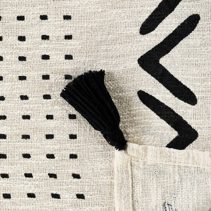 60" X 50" Black and White Woven Cotton Striped Throw Blanket with Tassels HomeRoots
