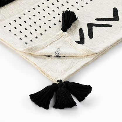 60" X 50" Black and White Woven Cotton Striped Throw Blanket with Tassels HomeRoots