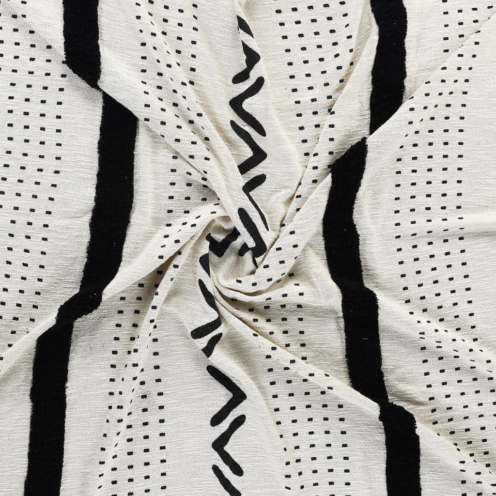 60" X 50" Black and White Woven Cotton Striped Throw Blanket with Tassels