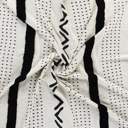 60" X 50" Black and White Woven Cotton Striped Throw Blanket with Tassels