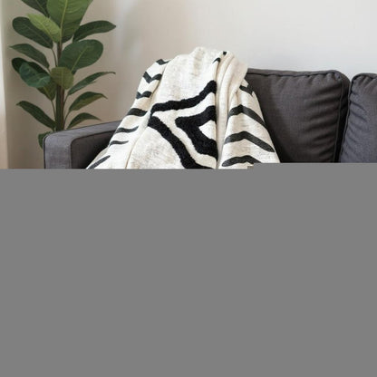 50" X 60" Black and White Woven Cotton Geometric Throw Blanket with Tassels HomeRoots