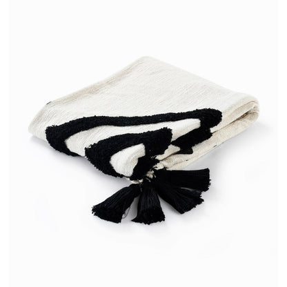 50" X 60" Black and White Woven Cotton Geometric Throw Blanket with Tassels HomeRoots